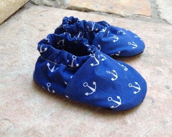 RESERVED FOR DAPHNA Hope: Anchor-Print Soft Soled Cotton and Leather First-Step Baby Shoes Size 3