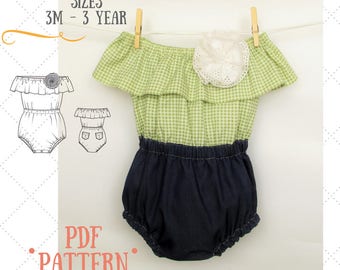 Baby romper PDF sewing pattern - Bubble Romper PDF - Sunsuit PDF - Playsuit pattern - Sewing patterns for baby - Alina Baby Pattern