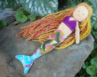 Waldorf Mermaid Doll/Small Waldorf doll/Soft organic doll/organic cotton doll/soft eco toys/natural doll/wool filled doll/pretend play doll