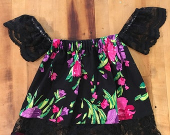 Flowers and lace off the shoulder dress