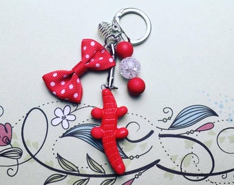 Red Crocodile - polymer clay keychain