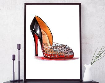 Christian Louboutin print. Christian Louboutin heels, Shoes poster, Fashion wall art, Shoes print, Shoes Red Bottom poster. Free shipping.