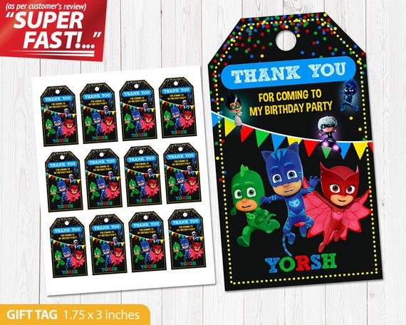 PJ Masks Thank You Tag PRINTABLE Pj Masks Favor Tags Pj