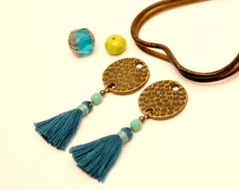 2 peacock blue tassels, tassel Turquoise tassel is handmade, tassel jewelry, round, cotton, Metal Sequin tassel Sequin