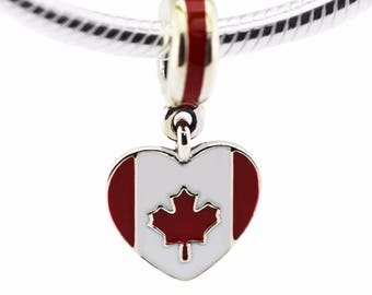 Canada Flag Charm - Canada Charm - Canada Heart Charm - I Love Canada Charm - Canada Bead - Fits all Charm Bracelets