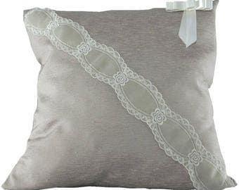 Decorative pillow Shabby chic Silk shantung and lace