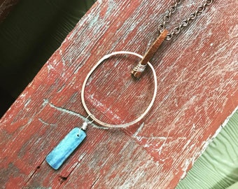Copper necklace with kyanite and leather
