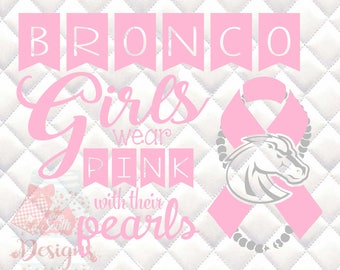 Broncos Mascot Pink and Pearls - Breast Cancer Awareness - SVG, Silhouette studio and png bundle