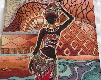 Weaving way African woman jacquard tapestry Panel