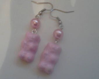 Pink bear earring