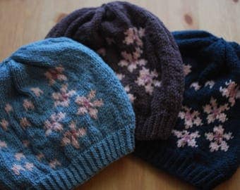 Cherry Blossom Hat, Knitted hat, beanie, stranded hat