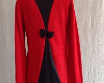 Women's top blouse/Red/Backless long/long sleeve /Vintage 1980s/size/ L
