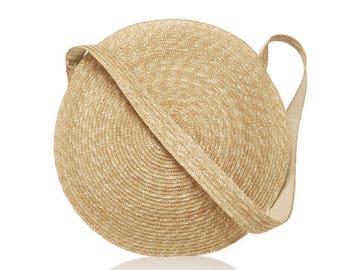 Circle Straw Bag, Messenger Travel Handbag, Large Beach Crossbody Purse, Samuji Inspired Circle Handbag