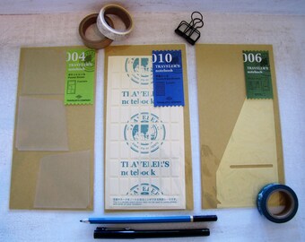 Genuine Traveler's Notebook Inserts- 3 Pack- Pocket Stickers (004)Double Sides Stickers (010) Side Pocket (006) -Midori- Regular Size
