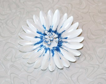 Large Vintage Brooch in White With Blue Center