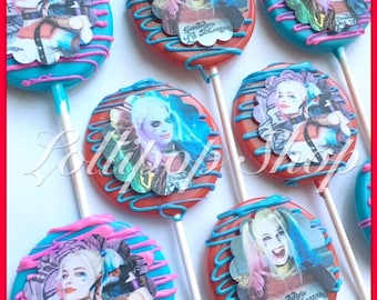 12 Harley Quinn chocolate lollipops (Birthday, suicide squad party favors, harley quinn party favors, joker)