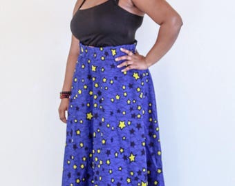 DeBokis Collection, Ankara African Print, Maxi Flare Skirt with Headgear.