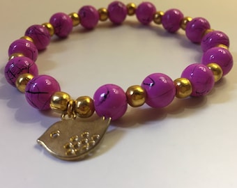 Bracelet pink glass Crackle beads