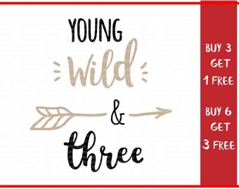Young Wild and Three, Adventure svg, Cricut Silhouette cut files, third birthday svg, third birthday svg, birthday svg, birthday clipart,