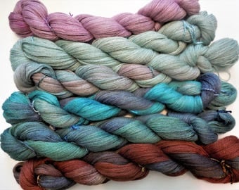 100% Baby Alpaca Lace weight Hand dyed . Soft and light weight.
