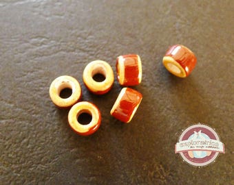 5 ethnic Brown mustard yellow ceramic 4x6mm rondelle beads