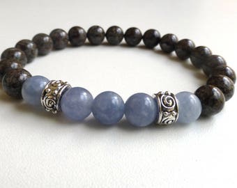 Jasper and aquamarine, semi precious stone bracelet