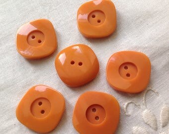 Set of six vintage buttons, 20mm diameter, saffron yellow