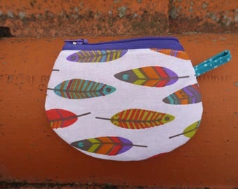 Purse girl "Feathers, multicolored dots" 10 cm, double zipper