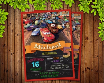 Disney Cars Invitation Chalkboard - Lightning McQueen Birthday Invitation - Disney Cars Printables - Cars Party Favors