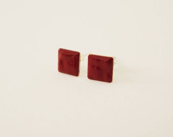 Chip square red burgundy minimalist earrings