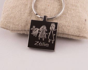 Key chain engraved children drawing teacher