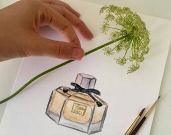 ORIGINAL watercolor painting Gucci Flora Perfume