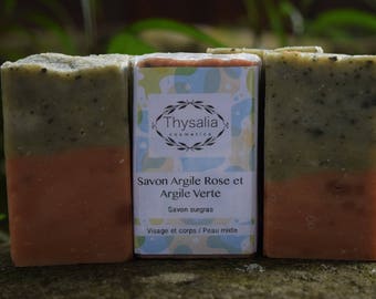 Pink clay soap and green clay