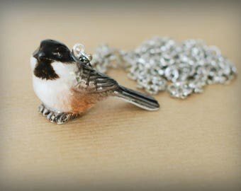 Forest chickadee necklace & silver chain
