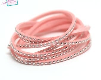 1 yards of pink "rhinestone" 3 x 2 mm suede