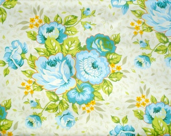 St Charles Bouquet Heather Bailey OOP Rare Garden District Floral Sateen Fabric | blue roses fabric | vintage floral | farmhouse fabric