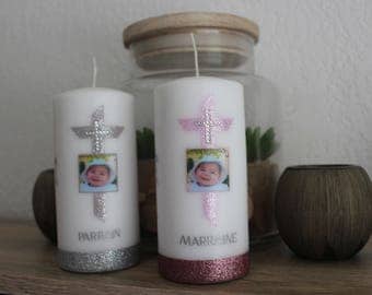 personalized baptism godparent candles set