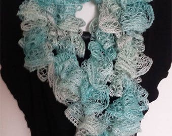 Crochet scarf, sashay, boa, frilly scarf Sashay scarf has ruffled scarf is hand, fashion, gift, made in Quebec