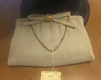 Vintage After Five Clutch Bag Gold Oatmeal Tan