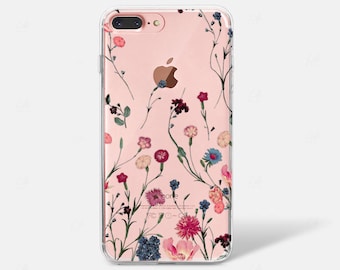 Light Boho Floral Watercolor Pattern Neutral Pink Flowers Clear iPhone Case Rubber iPhone Case iPhone 6 iPhone 7 iPhone 7 PLUS iPhone 6 PLUS