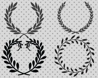 Wreath SVG, dxf, png, eps, Floral wreath svg and silhouette cameo, Laurel wreath svg, Laurel cricut, Monogram svg, Monogram cricut