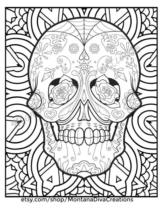 Sugar Skull Lovers Mandala Coloring Pages Immediate Digital