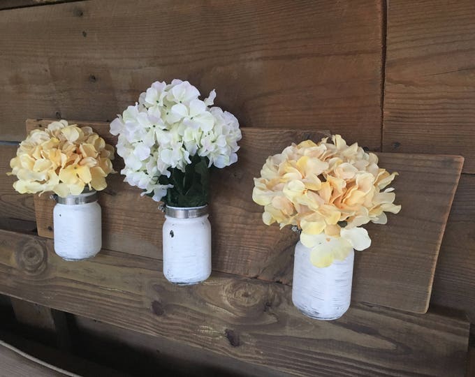 Triple Mason Jar Vase/Lantern on Barn Wood