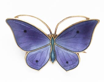 RESERVED FOR lsternau Vintage Marius Hammer Norway Purple Enamel Butterfly Brooch Pin Sterling Silver Gilt