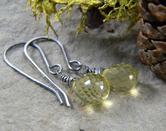 grade AAA sparkling lemon quartz drop earrings - oxidized silver earrings