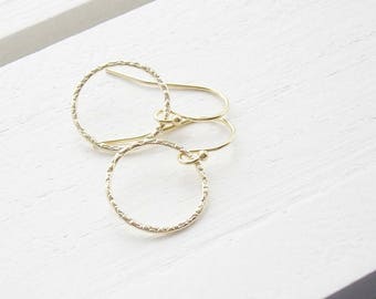 Gold hoop earrings - gold dangle earrings - hammered gold filled earrings - plain gold earrings