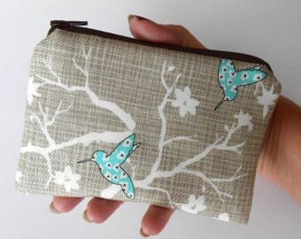 Aqua Hummingbird Zipper Pouch Little Coin Purse ECO Friendly Padded NEW