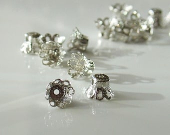 20% Off Sale 5mm x 6mm Bright Silver Filigree Bead Caps - 25 Pieces - LCE113