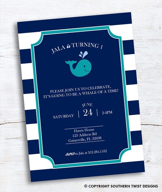 Whale Birthday Invitation Girl's Whale Invitation