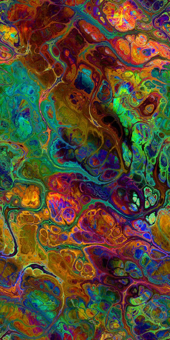 Artist Created Gorgeous Silky Satin Fabric Fiber Art Rich Unique Marble Large Panel
